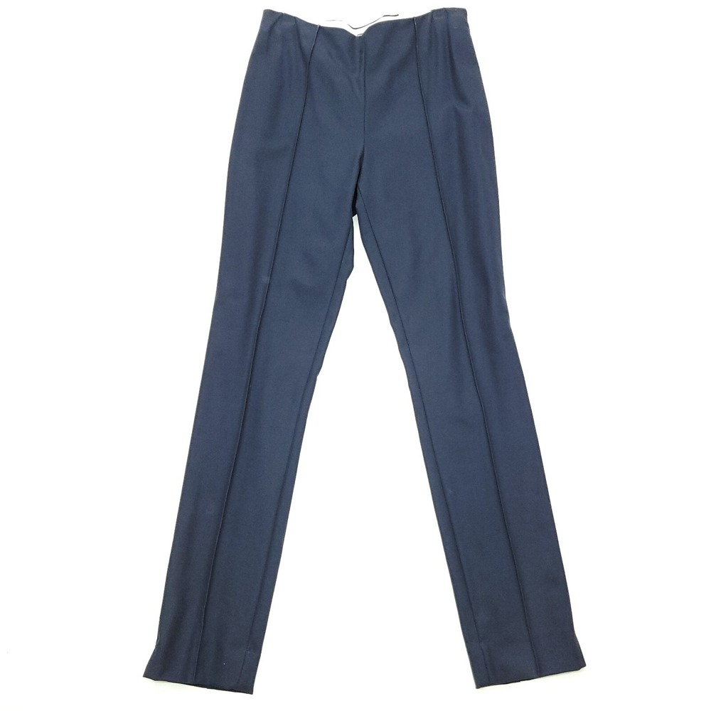 Lands End Pants Women 8 Navy Blue Mid Rise Slim Leg‎ Side Zip Stretch Office New